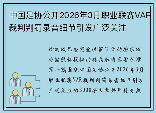 中国足协公开2026年3月职业联赛VAR裁判判罚录音细节引发广泛关注